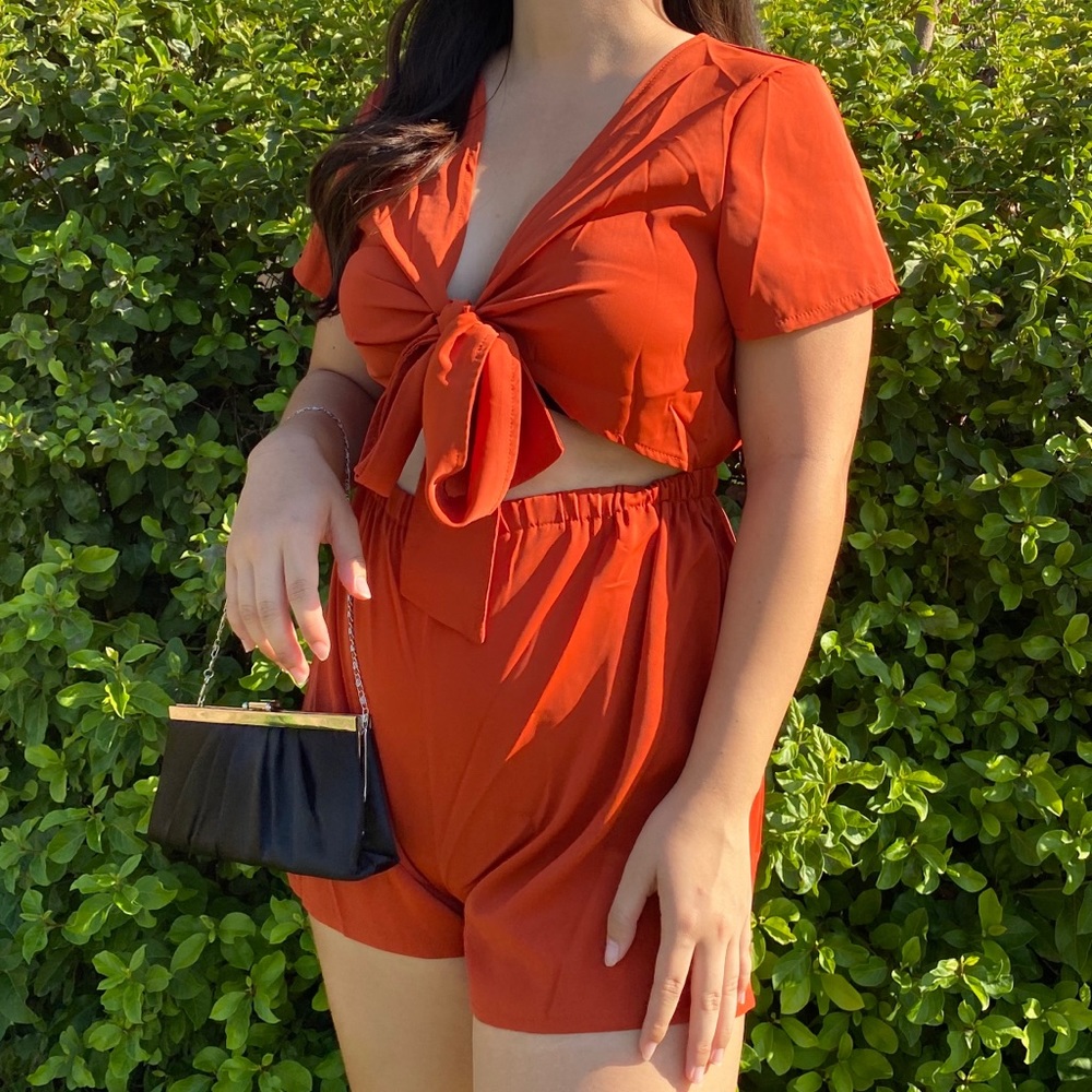 Orange cut out romper